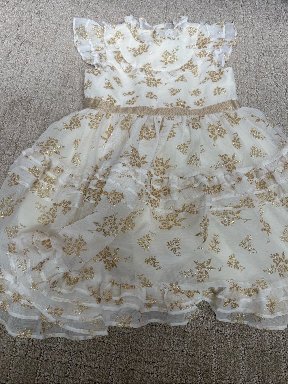 Janie and Jack white/cream Dress with Gold Floral Foil